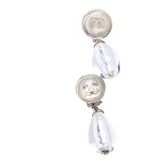 Chanel Silver Drop Clip Earrings in Silver