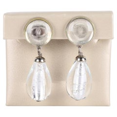 Chanel Silver Drop Clip Earrings in Silver