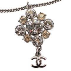 Chanel Silver Rhinestone Dangle Necklace, Logo Pendant, 21st Century