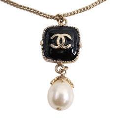 Chanel 21st Century Yellow Gold Pearl & Black Enamel Pendant Necklace