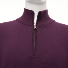 BRIONI 100% Wolle aubergine lila Seidenbesatz halber Reißverschluss langarm Pullover