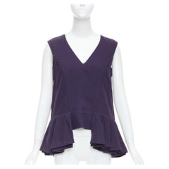 MARNI purple cotton silk Vneck peplum hi low tunic top IT40 S