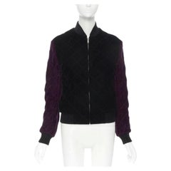 SAINT LAURENT 2018 Teddy black purple diamond quilted bomber jacket EU42 XXS