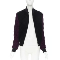 SAINT LAURENT 2018 Teddy black purple diamond quilted bomber jacket EU44 XS