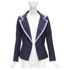 CHRISTIAN DIOR John Galliano Vintage navy purple topstitch bar blazer FR38 M