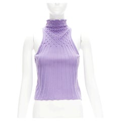 GIANNI VERSACE Vintage purple jewel bead embellished crop turtleneck IT38 XS