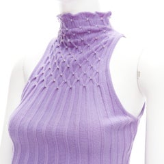 GIANNI VERSACE Vintage purple jewel bead embellished crop turtleneck IT38 XS
