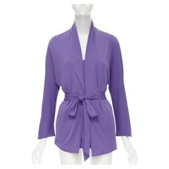 HERMES purple viscose scoop neck double layered belted cardigan top FR38 S