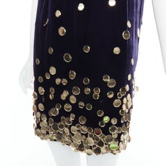 DIANE VON FURSTENBERG - Robe fourreau à paillettes dorées en velours violet US2 S