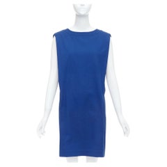 HERMES cobalt blue cotton blend pleated boxy shift dress FR34 XS