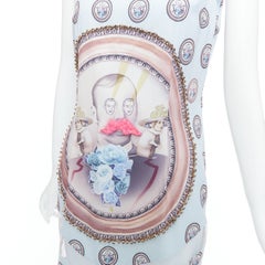 MSGM baby blue silk blend portrait print embellished shift dress L