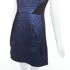 Mini robe TIBI bleue noire matelassée en jacquard de lurex col V taille US 6 M