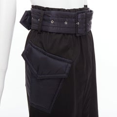 Sacai 2019 gonna asimmetrica con cintura in cotone e nylon nero con tasche imbottite JP1 S