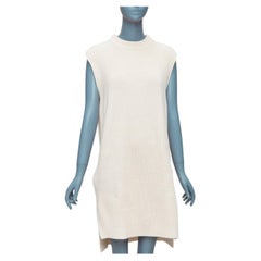 JIL SANDER beige cotton cashmere silk knit sweater dress vest S
