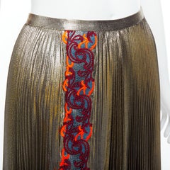 VERSACE 2017 metallic gold silk-lame baroque trim pleated full skirt IT42 M