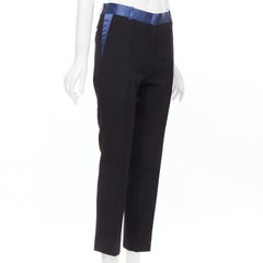 VECCHI CELINE Phoebe Philo, pantaloni plissettati in seta blu e lana nera FR34 XS