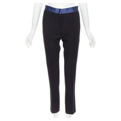 VECCHI CELINE Phoebe Philo, pantaloni plissettati in seta blu e lana nera FR34 XS