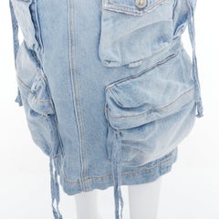 THE ATTICO blue washed denim multi pocket cargo midi skirt 24"