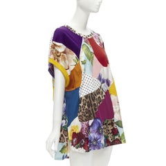 DOLCE GABBANA 2021 Sicilian Patchwork cap sleeve cotton casual dress IT38 XS