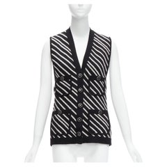 CHANEL 100% cashmere black white graphic stripes 4 pocket vest jacket FR34 XS