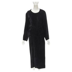 COMME DES GARCONS 1980's Vintage black velvet irregular shirred midi dress M
