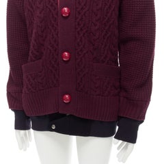 Sacai 2016 cardigan bordeaux 100% lana con orlo a strati JP3 L.