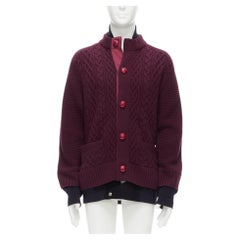 Sacai 2016 cardigan bordeaux 100% lana con orlo a strati JP3 L.