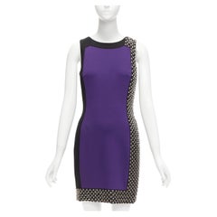 VERSACE Lila Seidenmischung Silberne Nieten Colorblock Mod shift Kleid IT42 M