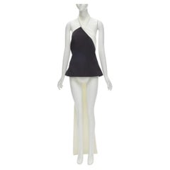 SAFIYAA black white pleated asymmetrical halter train top black flared pant UK12