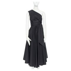 Tibi - Robe évasée en coton noir à épaules asymétriques - Jupe à plis asymétriques US0 XS