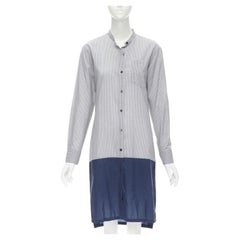 DRIES VAN NOTEN blue pinstripe cotton cupro hem long sleeve shirt dress FR34 XS