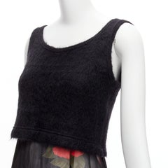 DOLCE GABBANA Vintage sheer red rose dress black cropped sweater vest set IT42 M
