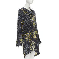 MARNI abito grigio geometrico giallo con stampa floreale a collo alto 100% seta IT38 XS