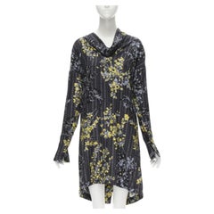 MARNI abito grigio geometrico giallo con stampa floreale a collo alto 100% seta IT38 XS