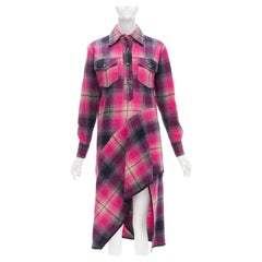 DRIES VAN NOTEN 100% wool black pink plaid bias splice hem dress FR34 XS