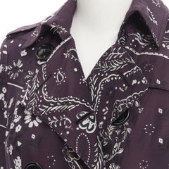 BURBERRY PRORSUM gabardina cruzada con estampado paisley púrpura UK6 XS
