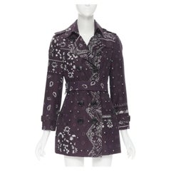BURBERRY PRORSUM gabardina cruzada con estampado paisley púrpura UK6 XS