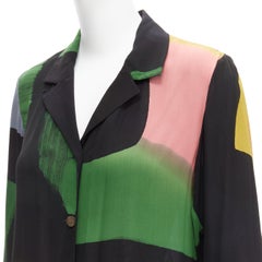 ISSEY MIYAKE Vintage 100% Seide Colorblocked Pinseldruck lange Overshirtjacke mit Pinseldruck M