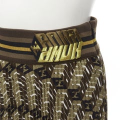 FENDI Roma Amor Faltenrock aus Seide mit braunem und goldenem grafischem Druck IT42 M