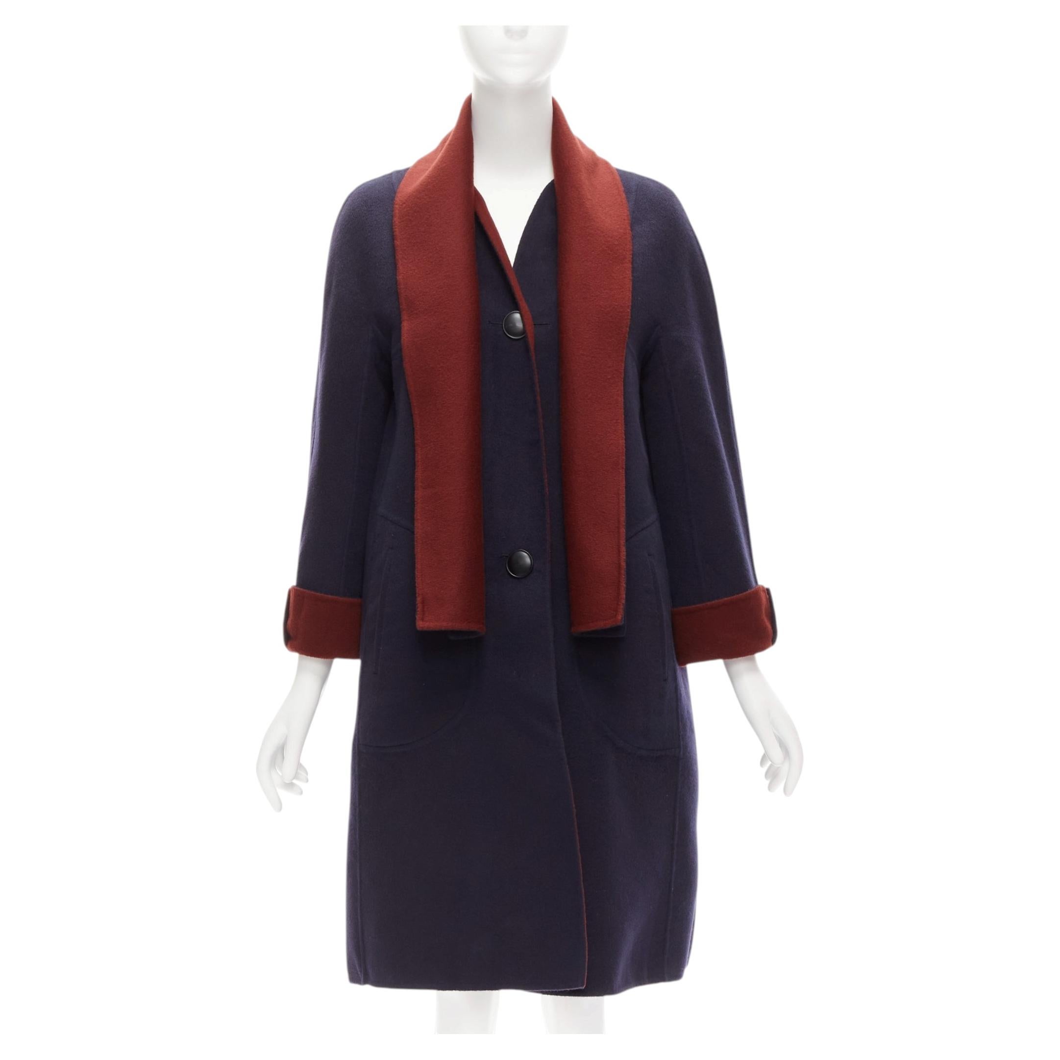 Pre-owned Loro Piana 100% Double Faced Cashmere Burgundy Navy Reversible Coat It44 L In Red