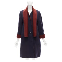 LORO PIANA 100% double faced cashmere burgundy navy Reversible coat IT44 L