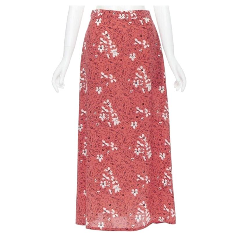 Pre-owned Tomas Maier 100% Silk Pink Illustration Floral Print Casual Midi Skirt Us2 Xs
