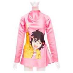 JW ANDERSON Rosa Lauf Hany Manga Druck Unregelmäßig geschliffenes Minikleid mit Peplum UK6 XS
