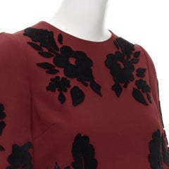 DOLCE GABBANA red crepe black floral velvet devore sheath dress IT36 XS