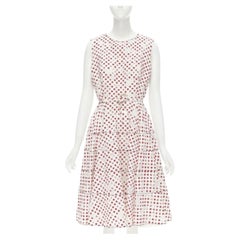 OSCAR DE LA RENTA 2016 white polkadot floral burnt out devore belted dress US2 S