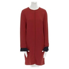 VVB VICTORIA BECKHAM red crepe navy pleated cuff long sleeves dress UK10 M
