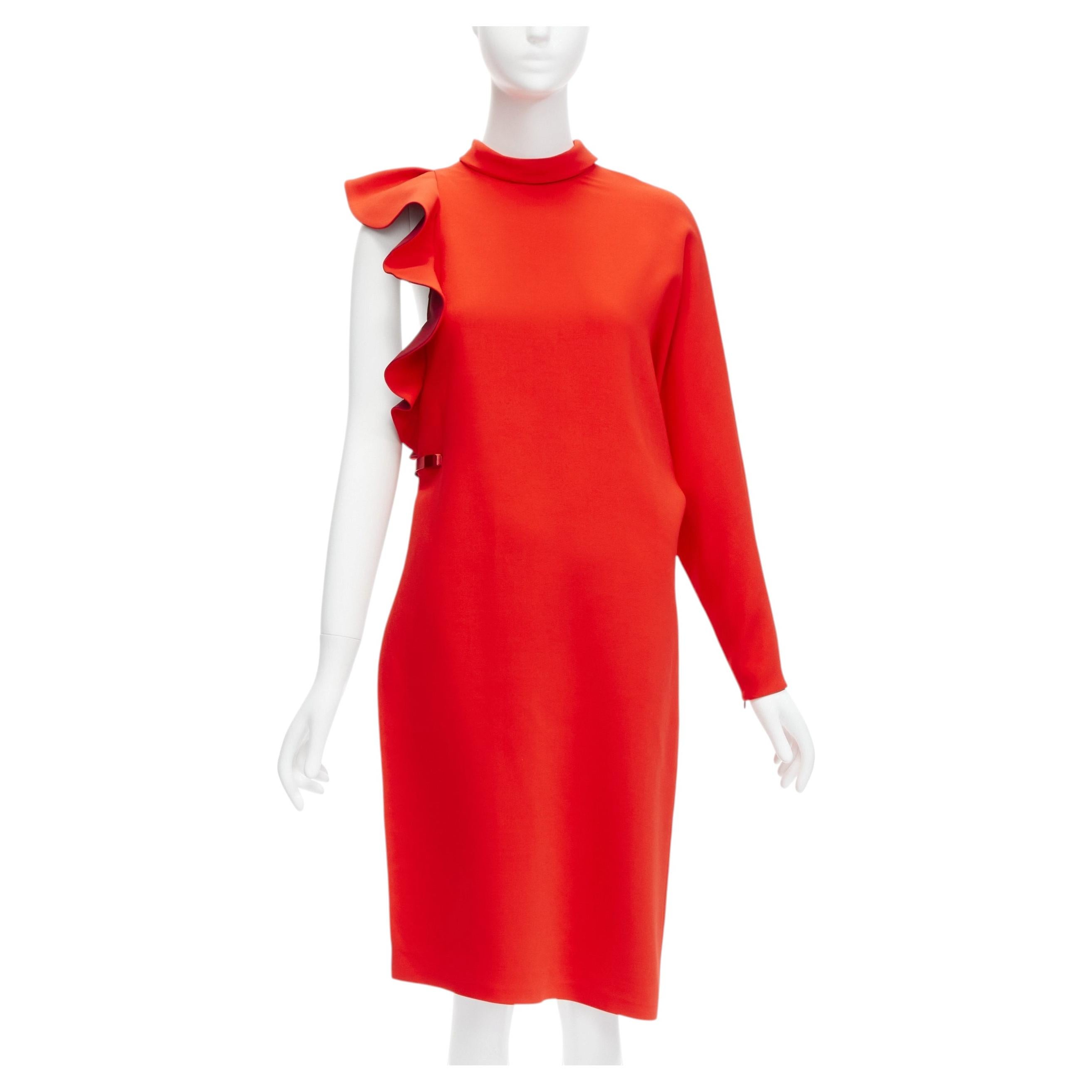 Pre-owned Givenchy 2017 Tisci Tribute Red Crepe Metal Bar Ruffle Cutout Tunic Top Fr36 S