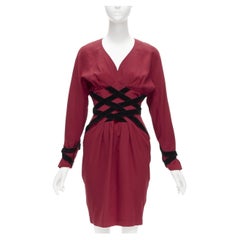 THIERRY MUGLER Vintage black velvet crisscross corset red cocktail dress IT7AR S