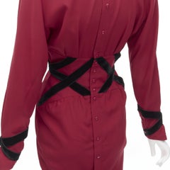THIERRY MUGLER Vintage black velvet crisscross corset red cocktail dress IT7AR S