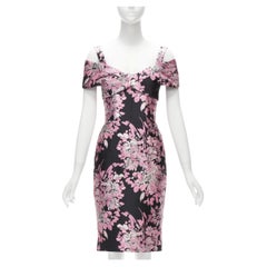DOLCE GABBANA Schwarzes, rosafarbenes, geblümtes Jacquard-Kleid mit Korsett IT36 XXS